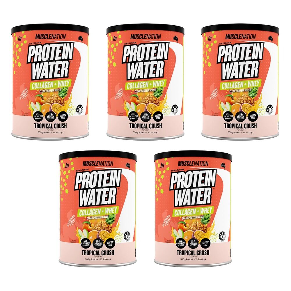 Muscle Nation Protein Water Collagen Whey Tropical Crush 300g Pack of 5