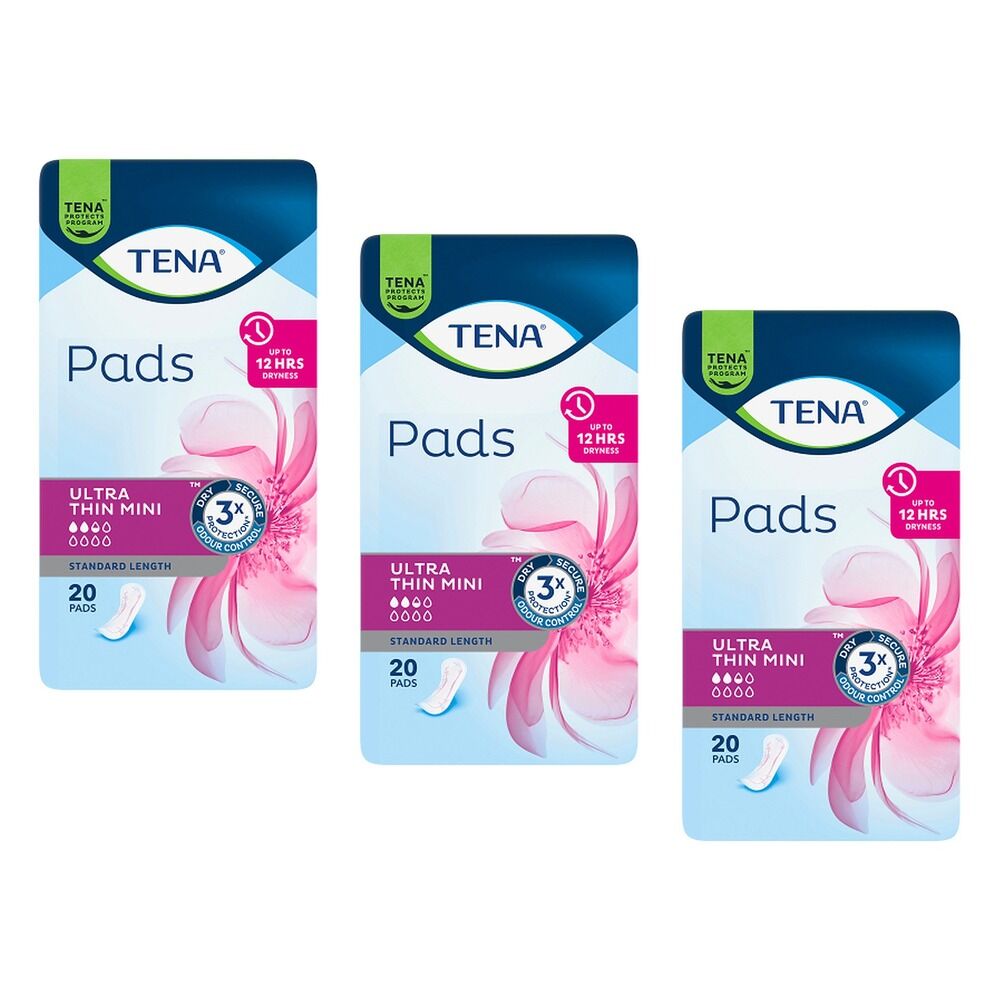 Tena Ultra Thin Mini Pads Standard Length 20 Pack x 6 Bundle of 3