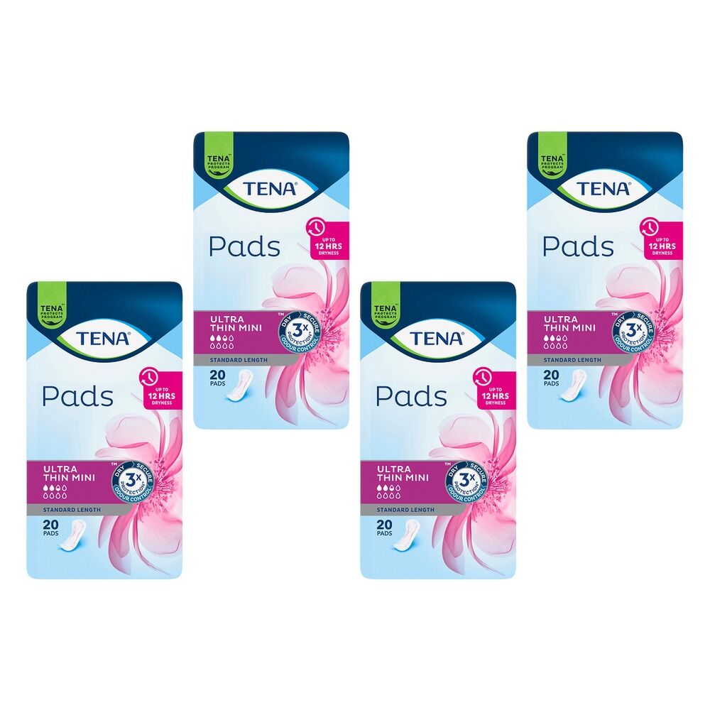 Tena Ultra Thin Mini Pads Standard Length 20 Pack x 6 Bundle of 4