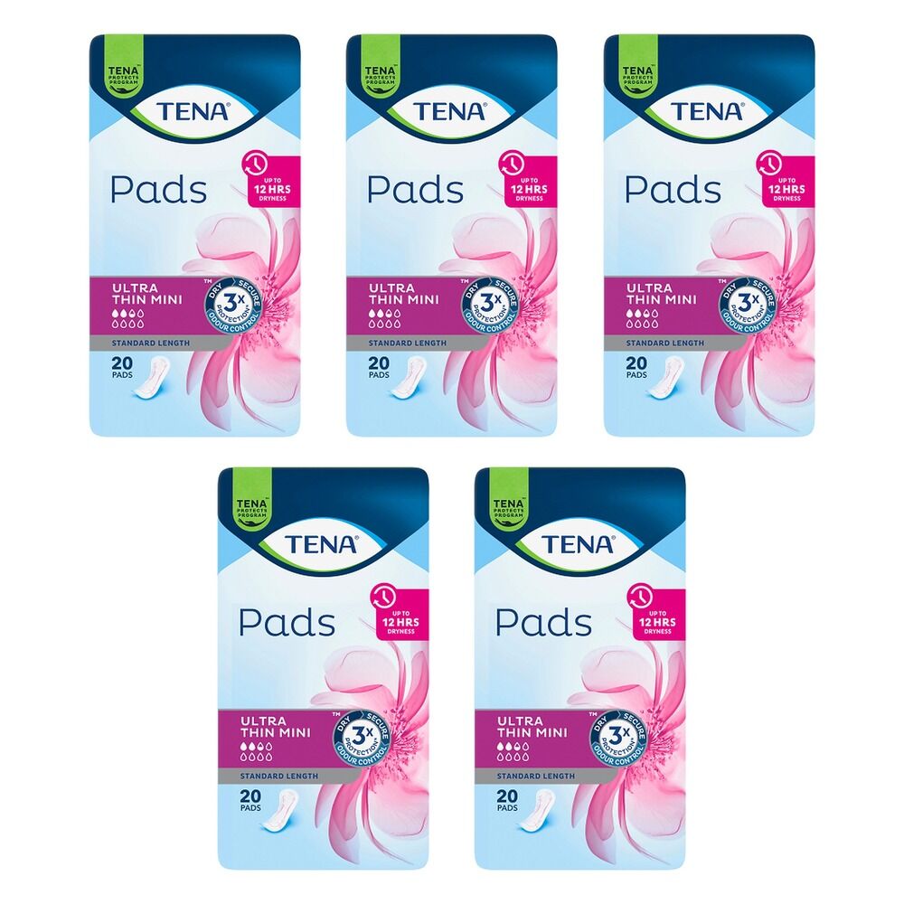 Tena Ultra Thin Mini Pads Standard Length 20 Pack x 6 Bundle of 5