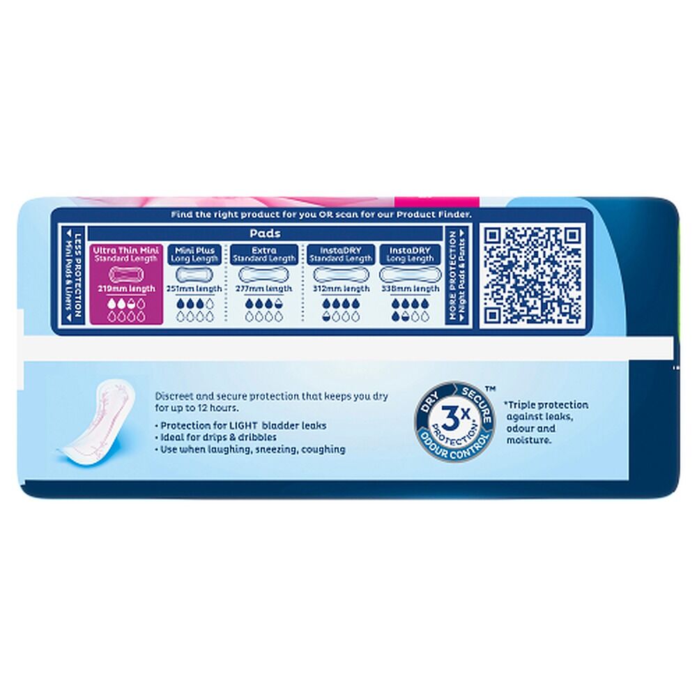 Tena Ultra Thin Mini Pads Standard Length 20 Pack x 6