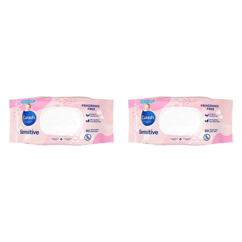 Curash Sensitive Fragrance Free Wipes, 99% Natural Origin, 80 Pack Bundle of 2