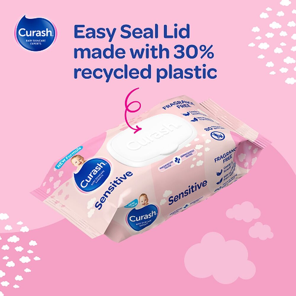 Curash Sensitive Fragrance Free Wipes, 99% Natural Origin, 80 Pack