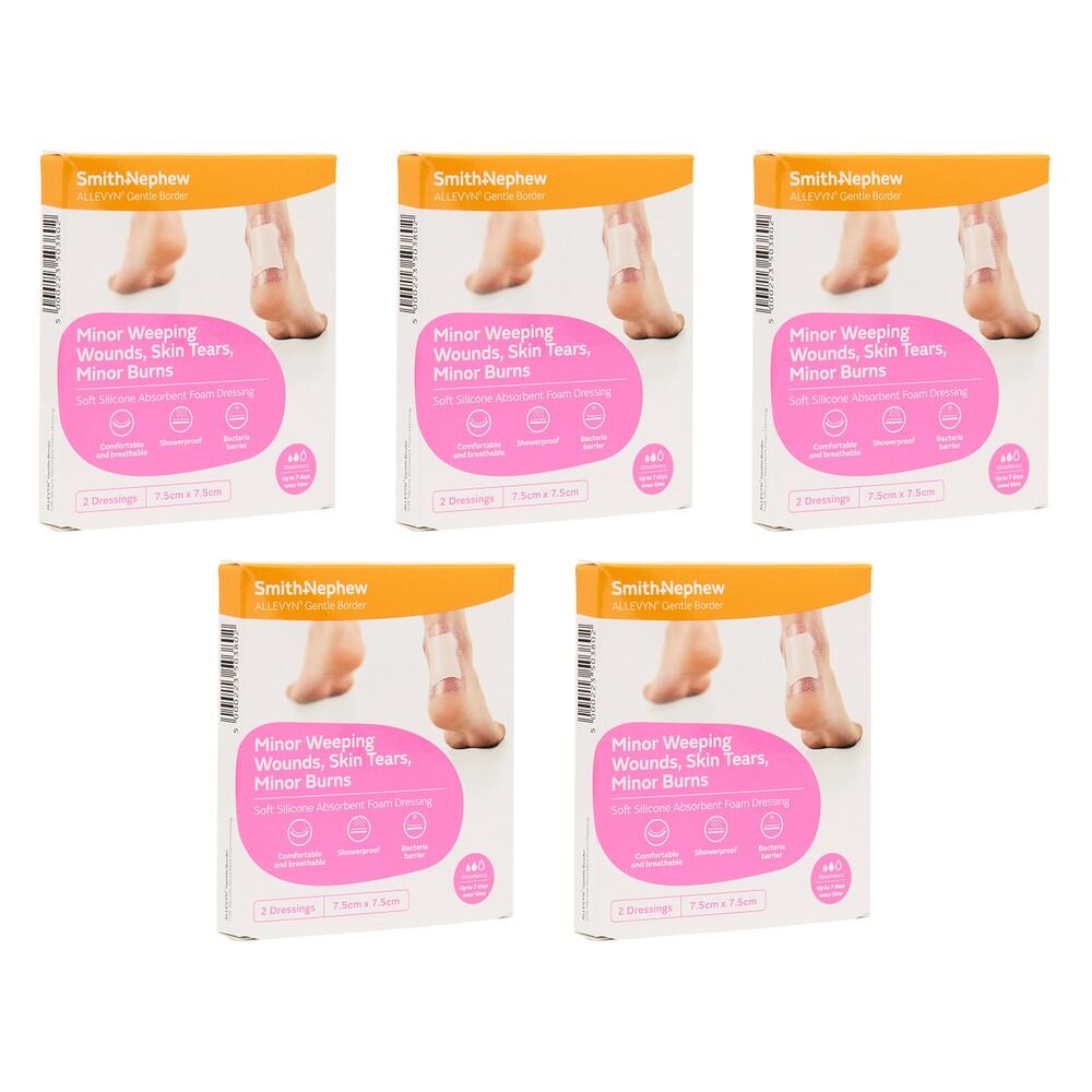 Allevyn Gentle Border Soft Silicone Absorbent Foam Dressing 7.5cm x Bundle of 5