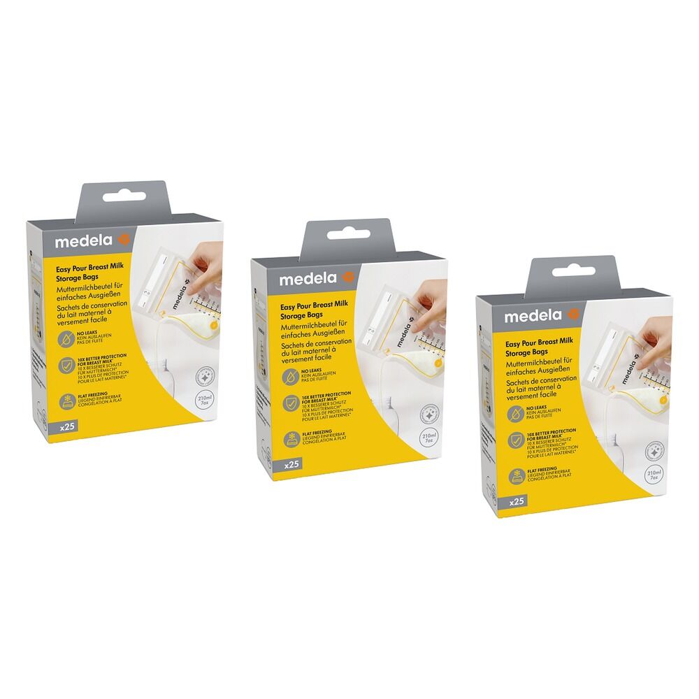 Medela Easy Pour Breast Milk Storage Bags 25 Pack Bundle of 3