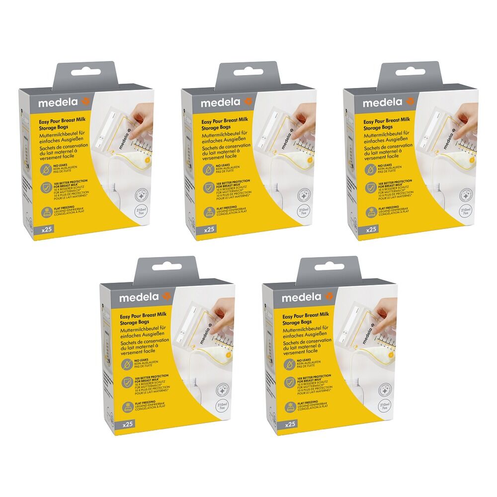 Medela Easy Pour Breast Milk Storage Bags 25 Pack Bundle of 5