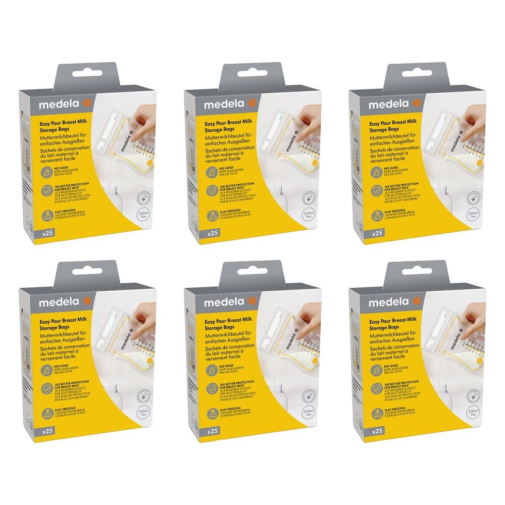 Medela Easy Pour Breast Milk Storage Bags 25 Pack Bundle of 6