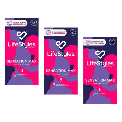 LifeStyles Sensation Max Condoms 8 Pack x 6 Bundle of 3