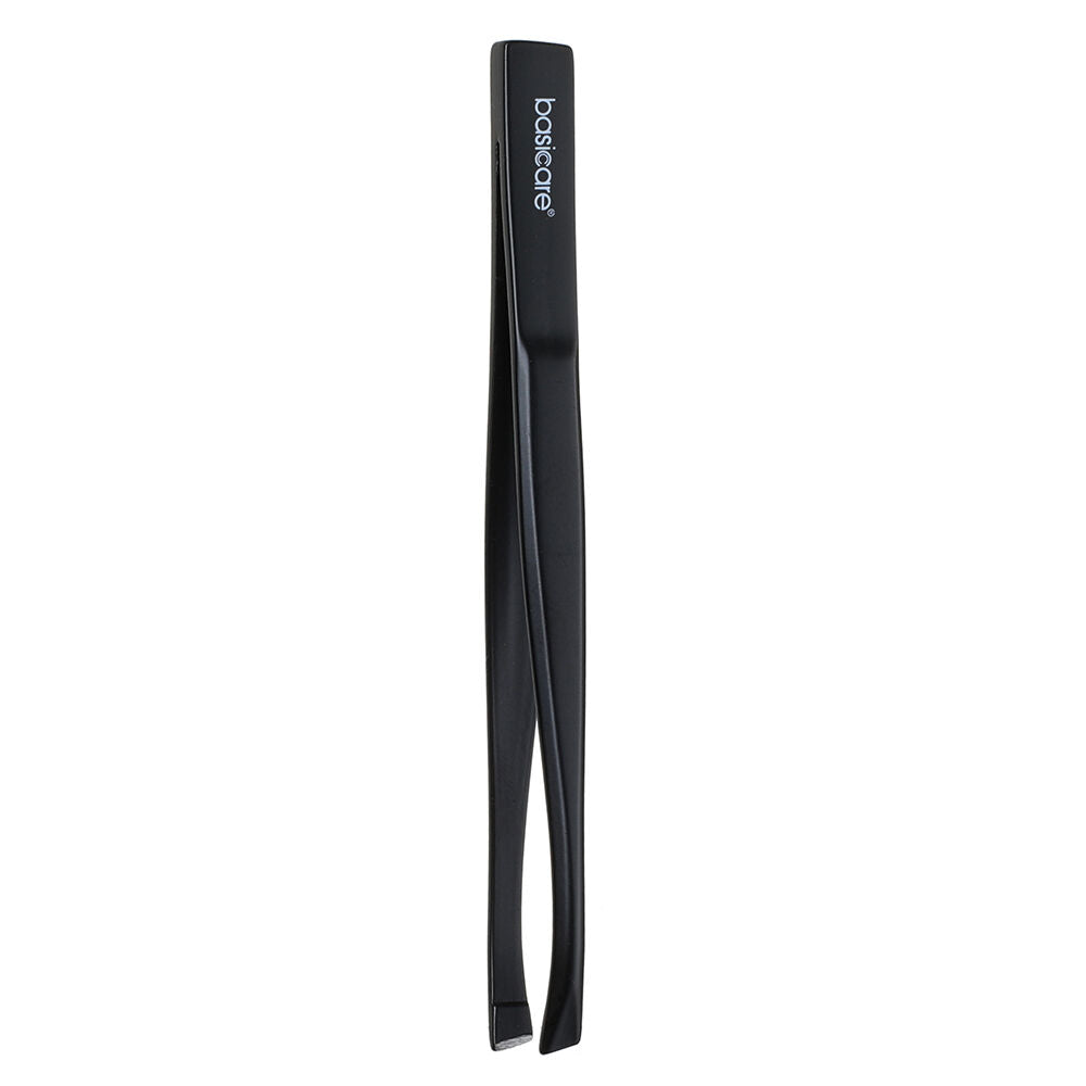 Basicare Slant Tip Matte Black Tweezers 4 Pack Stainless Steel 85mm