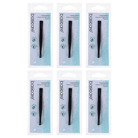 Basicare Slant Tip Matte Black Tweezers 6 Pack Stainless Steel 85mm