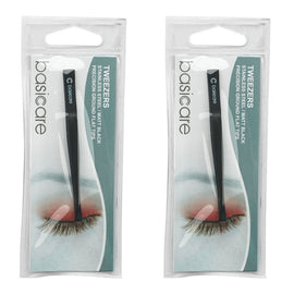 Basicare Flat Tip Matte Black Tweezers Stainless Steel Precision 8.5cm x 2