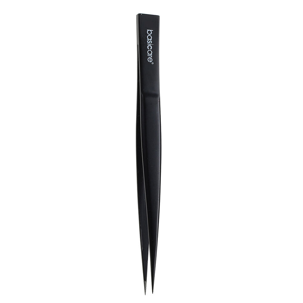 Basicare Point Tip Matte Black Tweezers 4 Pack Stainless Steel 85mm