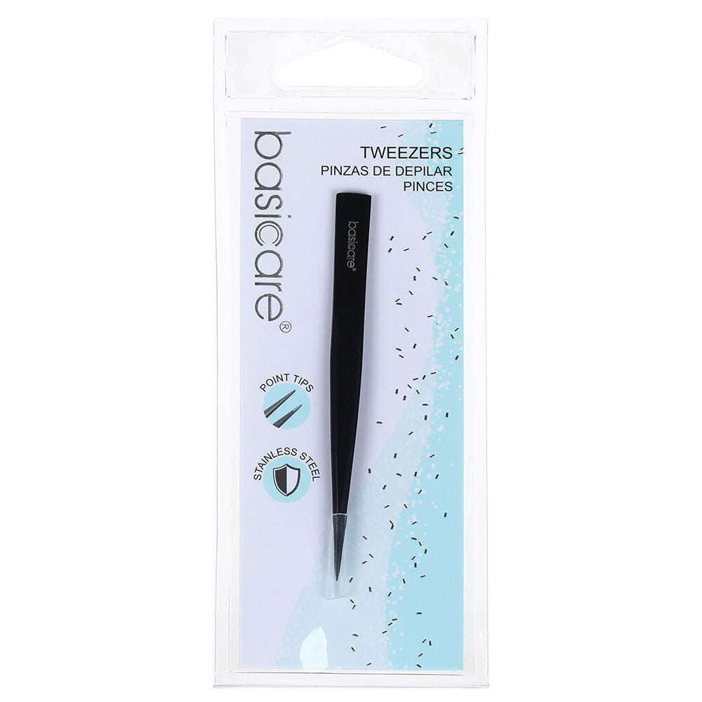 Basicare Point Tip Matte Black Tweezers 5 Pack Stainless Steel 85mm