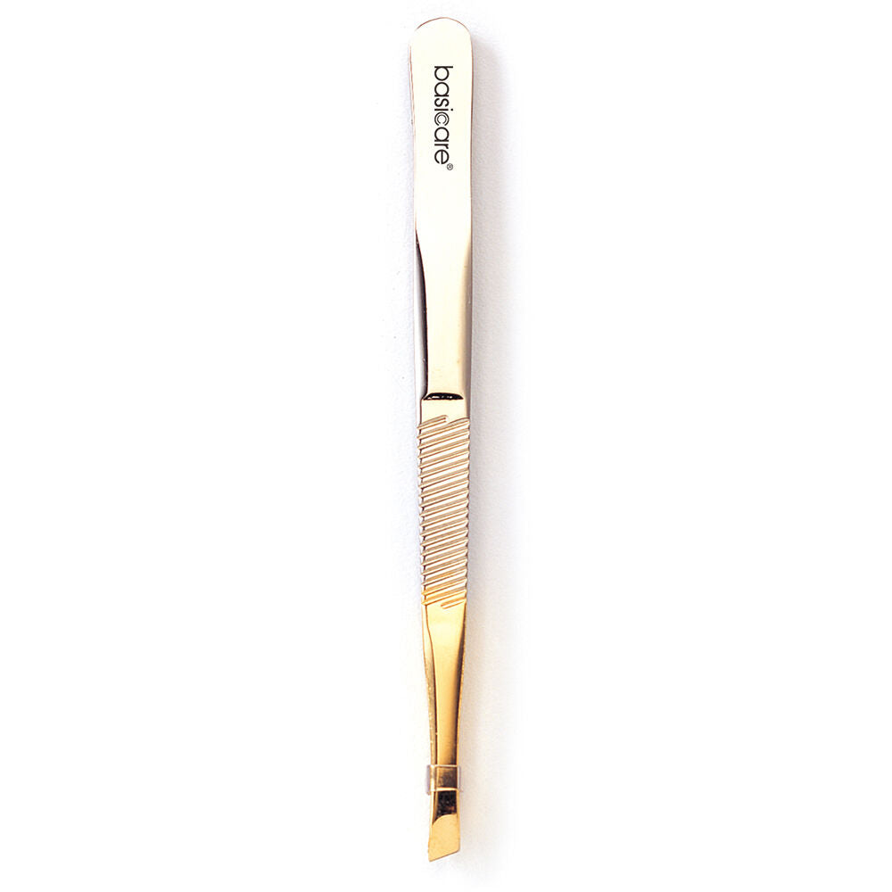Basicare Slant Tip Half Gold Blade Tweezers 3 Pack Stainless Steel 85mm