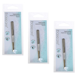 Basicare Slant Tip Half Gold Blade Tweezers 3 Pack Stainless Steel 85mm