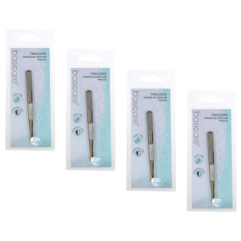 Basicare Slant Tip Half Gold Blade Tweezers 4 Pack Stainless Steel 85mm