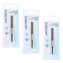 Basicare Flat Tip Tweezers Half Gold Blade Stainless Steel 8.5cm Bundle of 3