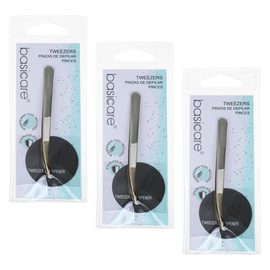 Basicare Curved Slant Tip Tweezers Half Gold Blade Stainless 8.5cm 3 Pack