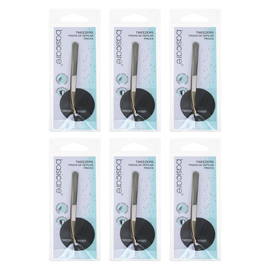 Basicare Curved Slant Tip Tweezers Half Gold Stainless Steel 8.5cm Bundle of 6