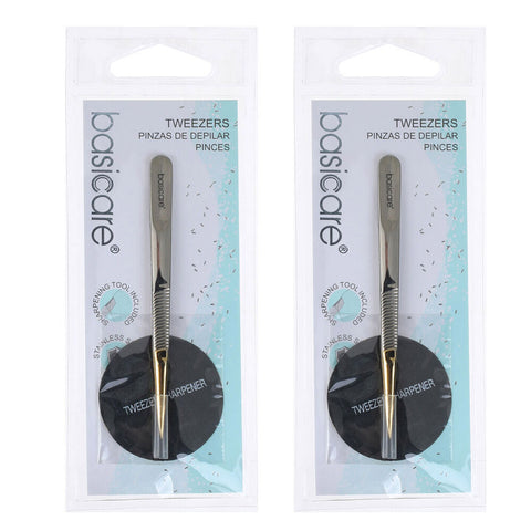 Basicare Gold Plated Point Tip Tweezers Stainless Steel Precision x2