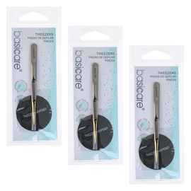 Basicare Gold Plated Point Tip Tweezers Stainless Steel Bundle of 3
