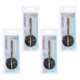 Basicare Gold Plated Point Tip Tweezers Stainless Steel Bundle of 4