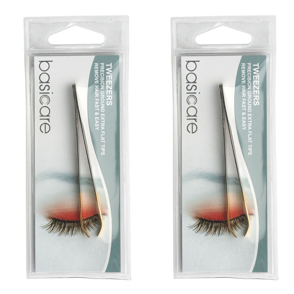 Basicare Arched Claw Tweezers Gold 85mm Precision Hair Removal 2 Pack