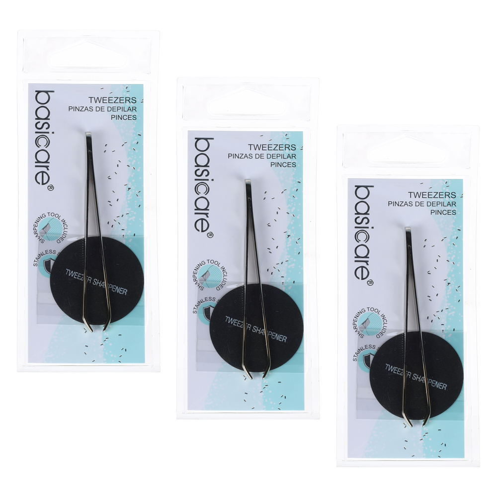 Basicare Arched Claw Tweezers Gold Blade 8.5cm Bundle of 3