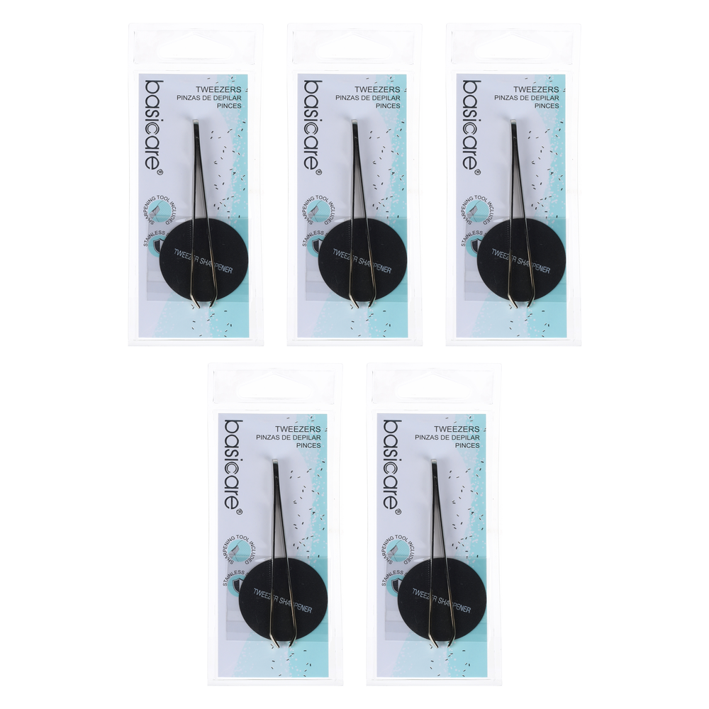 Basicare Arched Claw Tweezers Gold Blade 8.5cm Bundle of 5