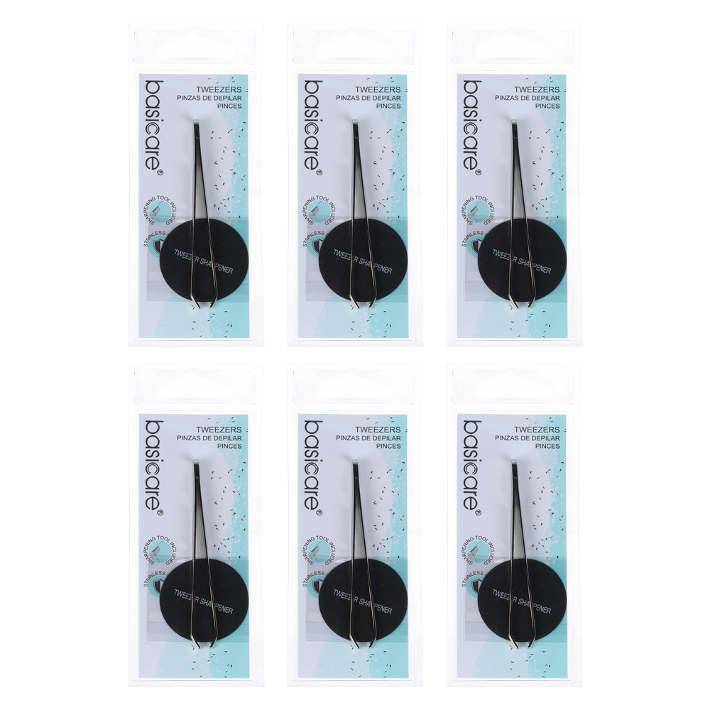 Basicare Pack of 6 Arched Claw Tweezers Gold Blade 8.5cm Precision