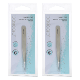 Basicare Stainless Steel Point Tip Tweezers Precision Hair Removal Tool 2 Pack