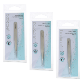 Basicare Stainless Steel Point Tip Tweezers Bundle of 3 Hair Removal Tools