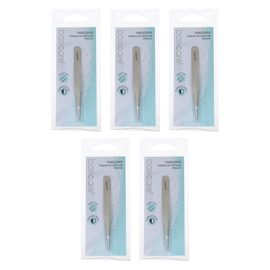 Basicare Stainless Steel Point Tip Tweezers Bundle of 5 Precision Hair Removal