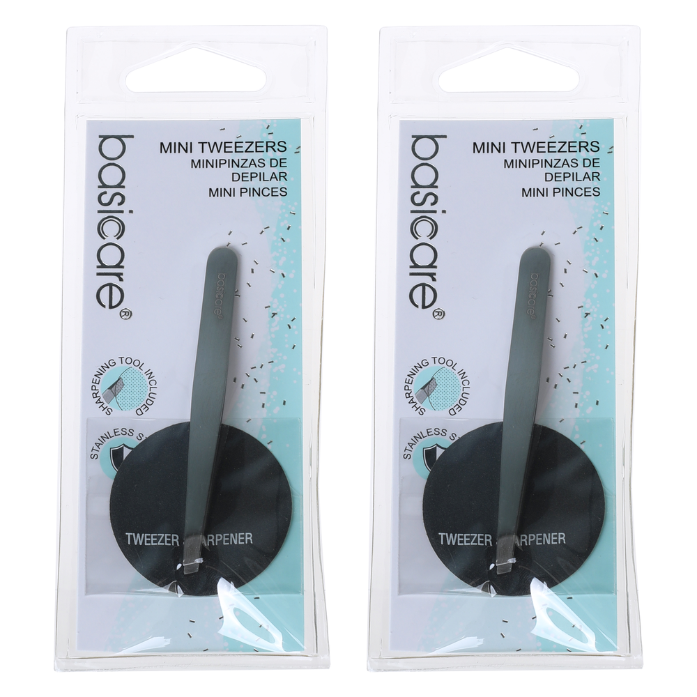 Basicare Mini Satin Flat Tip Tweezers Stainless Steel Hair Remover 7.3cm x 2