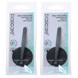 Basicare Mini Satin Flat Tip Tweezers Stainless Steel Hair Remover 7.3cm x 2