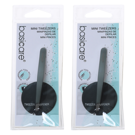 Basicare Mini Satin Flat Tip Tweezers Stainless Steel Hair Remover 7.3cm x 2