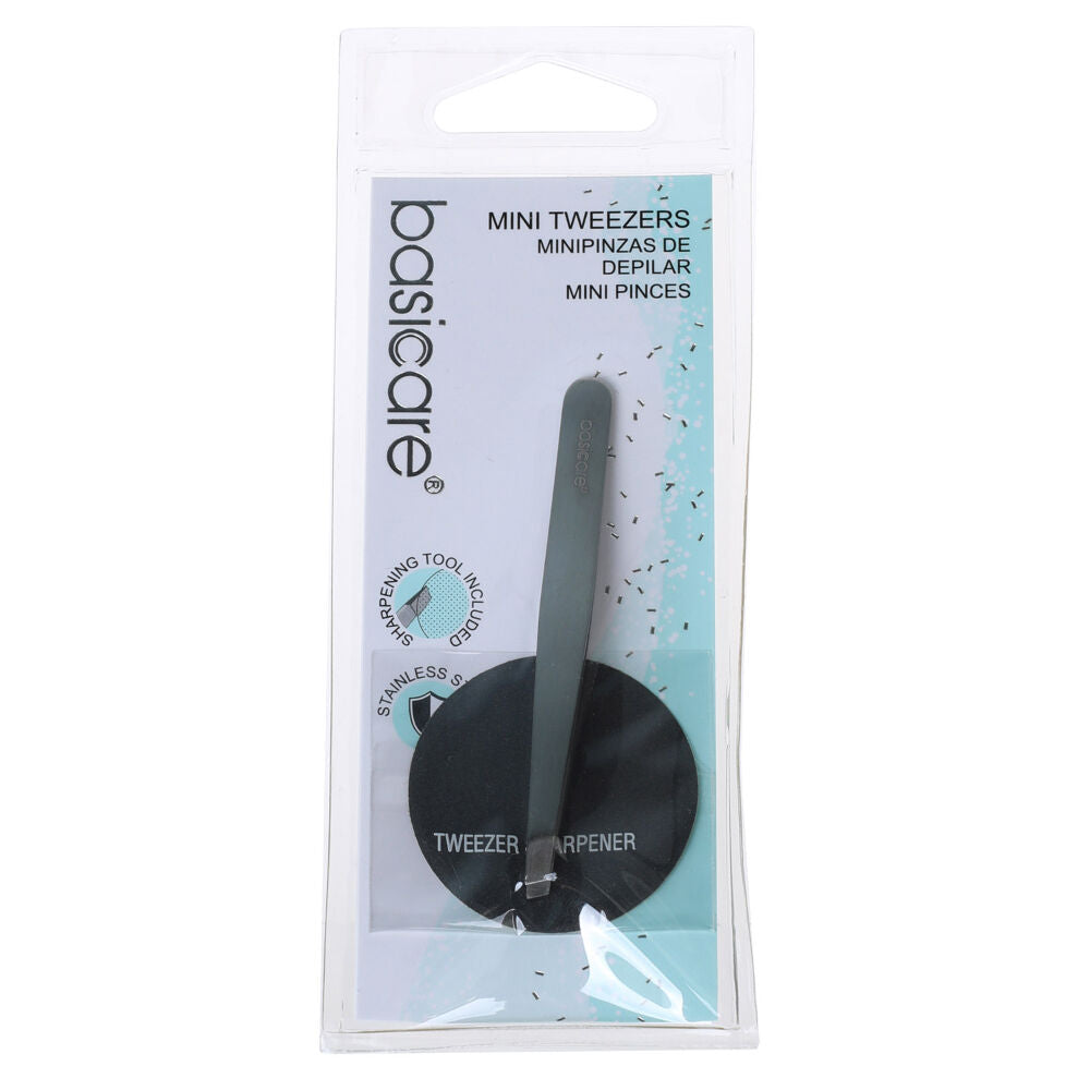 Basicare Mini Satin Flat Tip Tweezers Stainless Steel Hair Remover 7.3cm