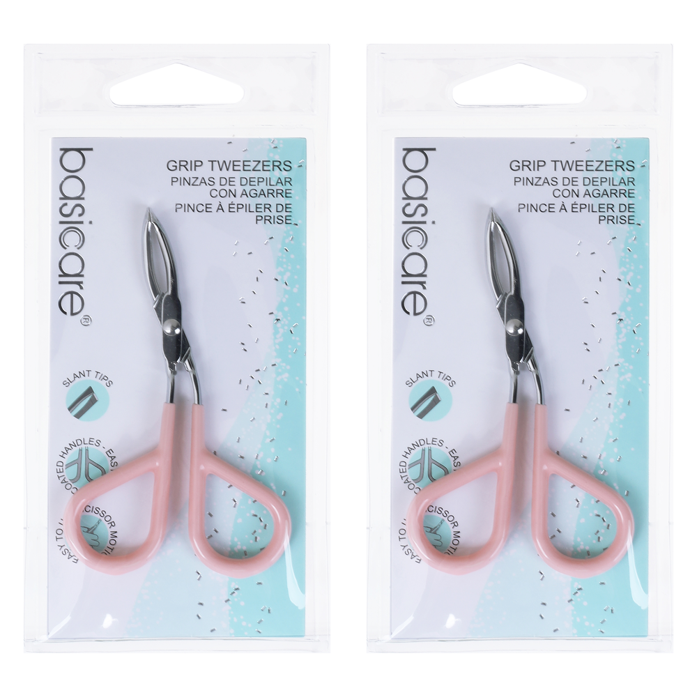 Basicare Grip Tweezers Scissor Handle Chrome Plated Precision Remover 2 Pack