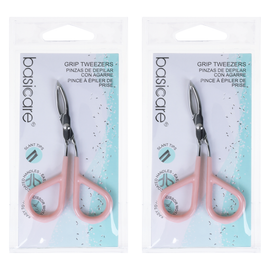 Basicare Grip Tweezers Scissor Handle Chrome Plated Precision Remover 2 Pack
