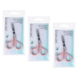 Basicare Grip Tweezers Scissor Handle Chrome Plated Precision 3 Pack