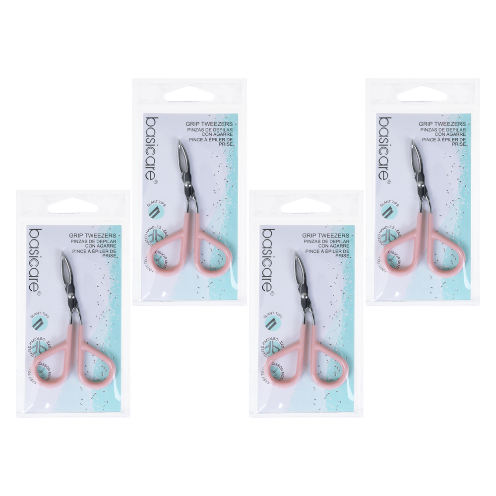 Basicare Precision Grip Scissor Handle Chrome Tweezers 4 Pack