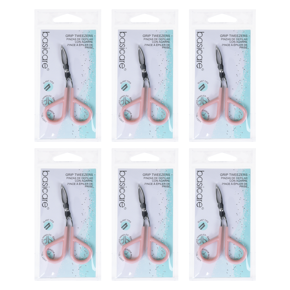 Basicare Grip Tweezers Scissor Handle Chrome Plated Bundle of 6