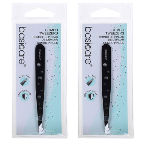 Basicare Eyebrow Tweezers Satin Multi Tip Stainless Steel Hair Remover 9.6cm x 2