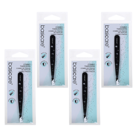 Basicare Eyebrow Tweezers Satin Multi Tip Stainless Steel 9.6cm Pack of 4