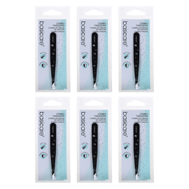 Basicare Eyebrow Tweezers Satin Multi Tip Stainless Steel 9.6cm Bundle of 6