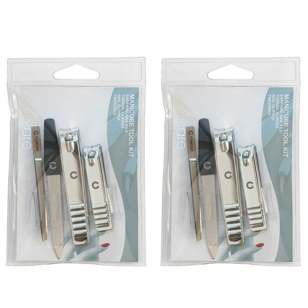 Basicare Stainless Steel Manicure Tool Kit with Clippers Tweezers and Nail File x 2