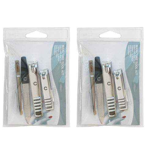 Basicare Stainless Steel Manicure Tool Kit with Clippers Tweezers and Nail File x 2