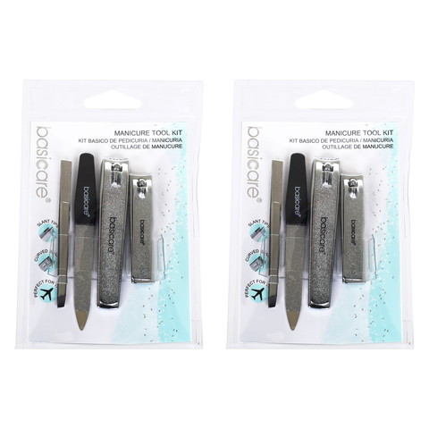 Basicare Stainless Steel Manicure Tool Kit with Clippers Tweezers and Nail File x 2
