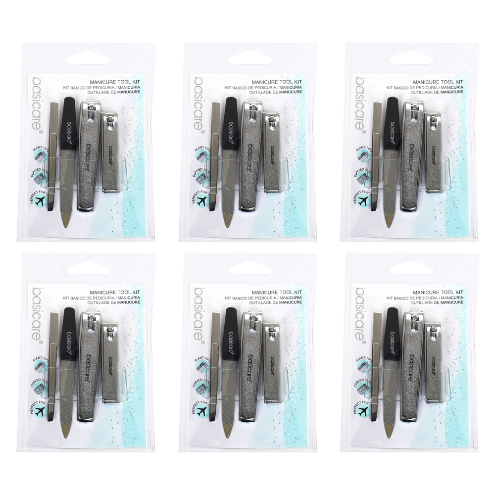 Basicare Stainless Steel Manicure Kit Pack of 6 Nail Clippers Tweezers File