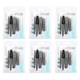 Basicare Stainless Steel Manicure Kit Pack of 6 Nail Clippers Tweezers File